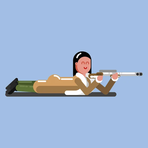 Девочка-охотник лежит на полу и готова стрелять — стоковый вектор