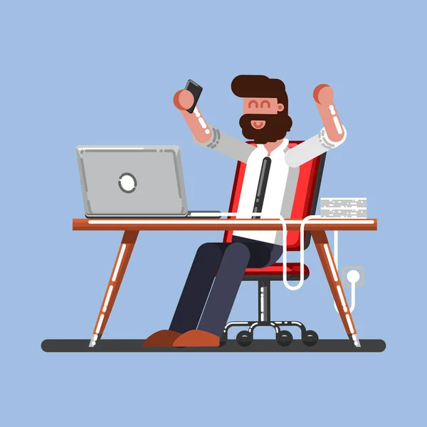 Hombre feliz en su trabajo — Vector de stock