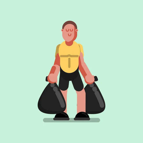 Voluntire with packa ges with garbage in hands — Stock Vector