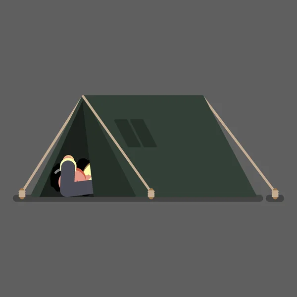 Homeless girl sleeps in tent — Stock Vector