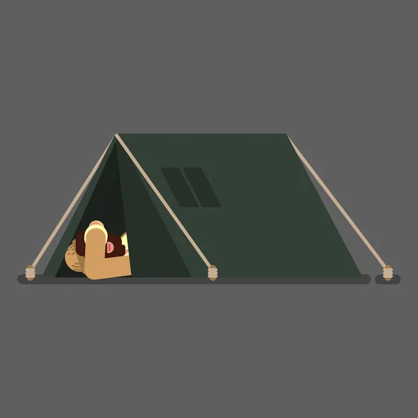 Homeless sleeps in tent — Stock Vector