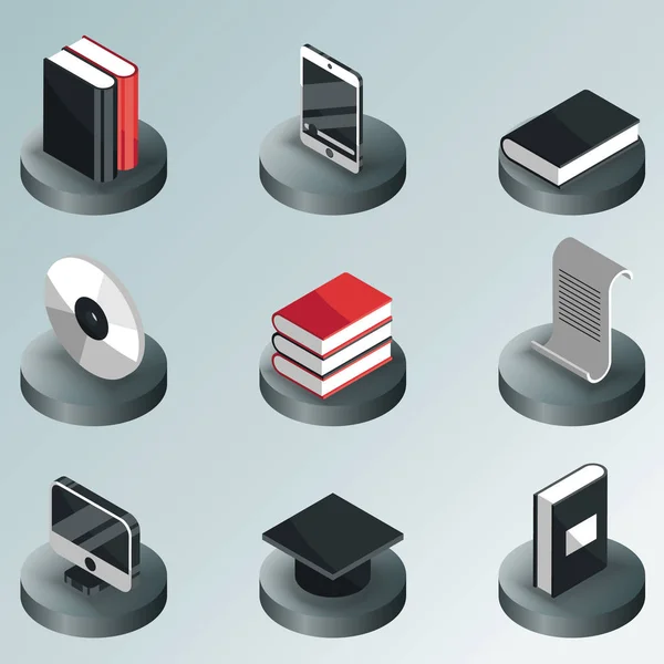 Library color isometric icons — Stock Vector
