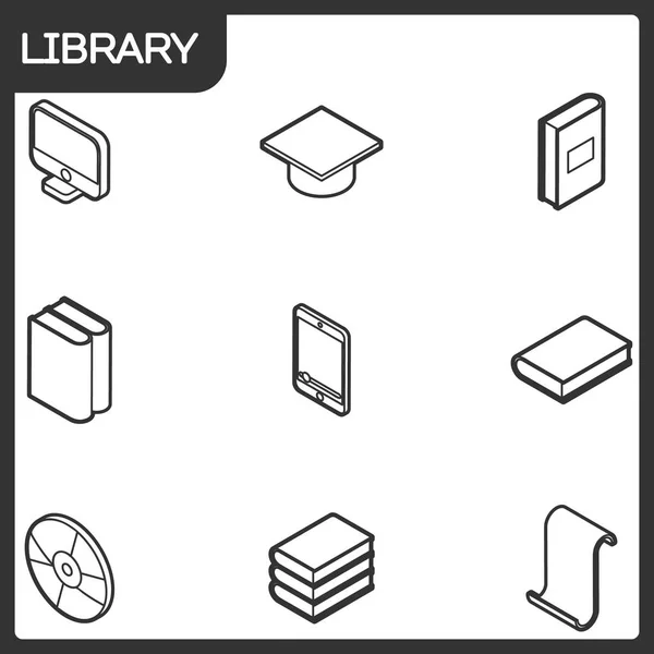 Library outline isometric icons — Stock Vector