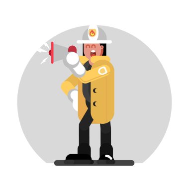 İtfaiyeci kız bir megafon konuşuyor