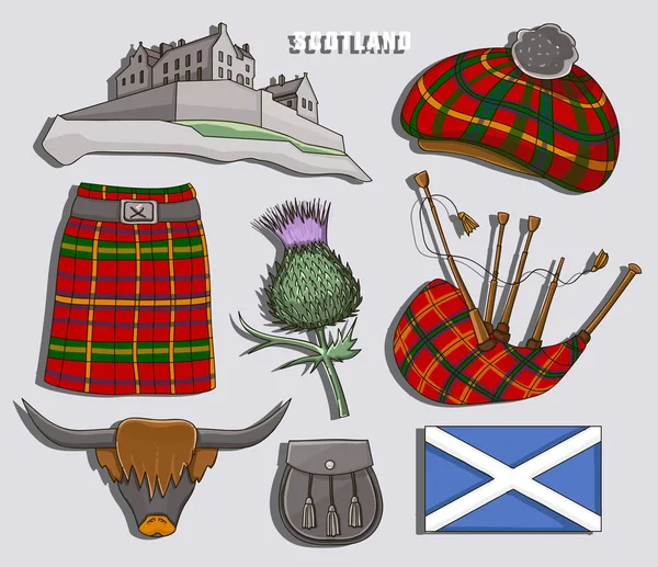 Scotland country set icons — Stock Vector