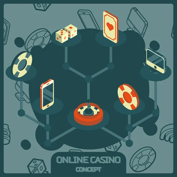 Concept de casino en ligne couleur icônes isométriques — Image vectorielle