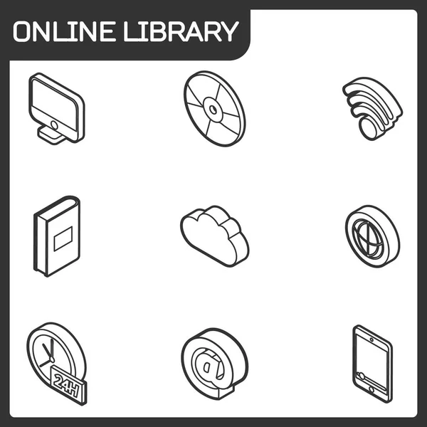 Biblioteca en línea esbozar iconos isométricos — Archivo Imágenes Vectoriales