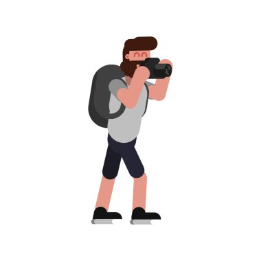 Adam bir fotoğraf kamera yapar.