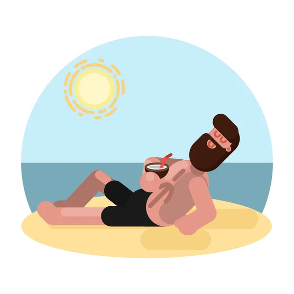 Ο άνθρωπος στην παραλία με κοκτέιλ — Διανυσματικό Αρχείο
