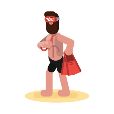 Adam plajda yüzmek aletleriyle