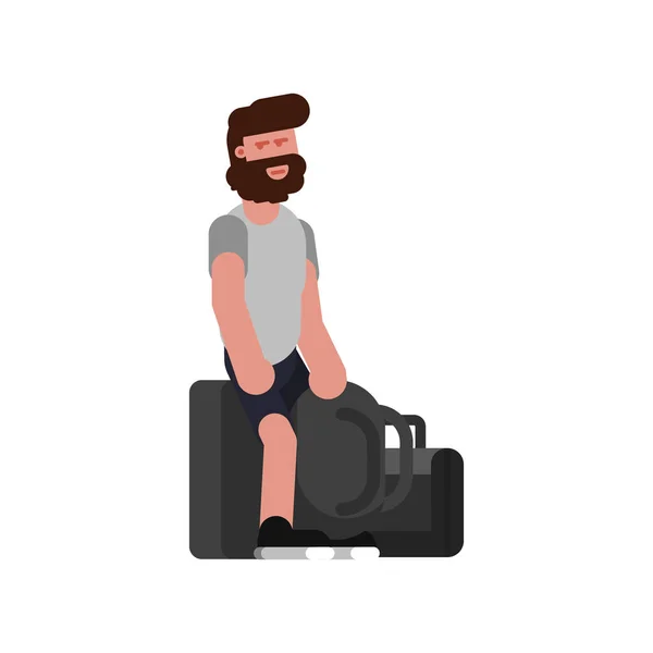 Mann mit Reisetasche wartet — Stockvektor