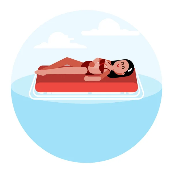 Woman on inflatable mattress — Stock Vector