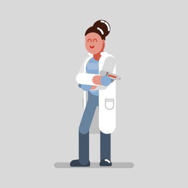 Şırınga ile duran kadın eczacı