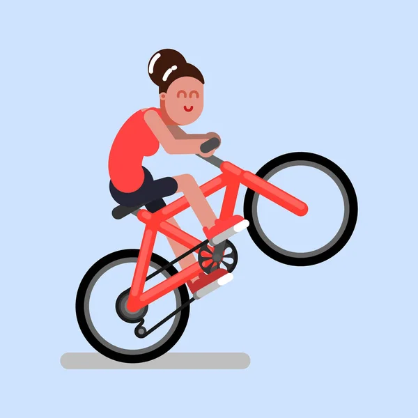 Woman rides a bicycle on one wheel — Stock Vector