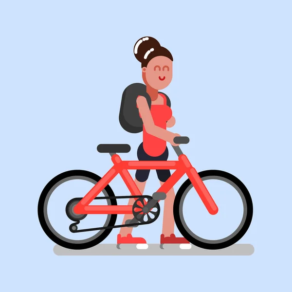 Mulher caminha com bicicleta — Vetor de Stock