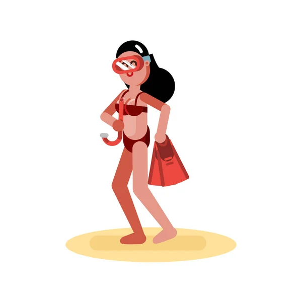 Γυναίκα με εξοπλισμό κολύμπι στην παραλία — Διανυσματικό Αρχείο