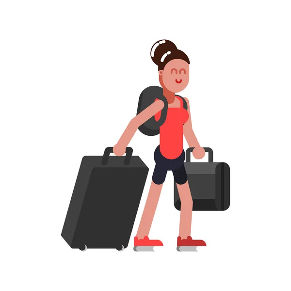 Mujer con bolsas de viaje — Vector de stock