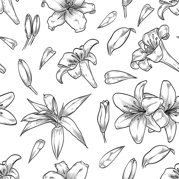 Vector hand drawn lily seamless pattern — Stock Vector