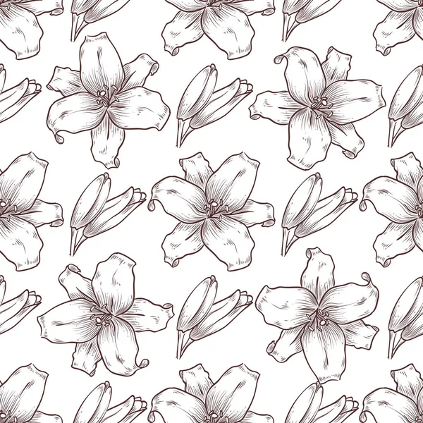 Vector lily seamless pattern of flowers — Stock Vector
