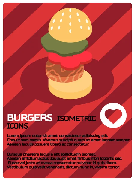 Poster isometrico a colori hamburger — Vettoriale Stock