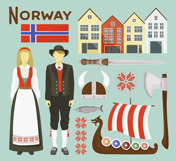 Noruega icono conjunto — Archivo Imágenes Vectoriales