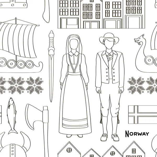 Noruega icono conjunto patrón — Archivo Imágenes Vectoriales