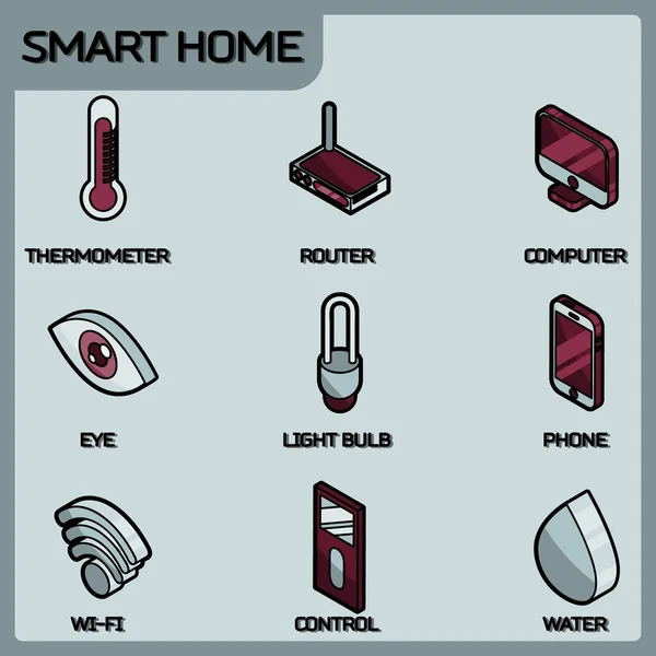 Smart home couleur contour icônes isométriques — Image vectorielle