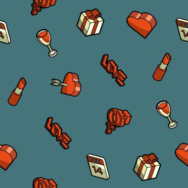Sevgililer günü renk anahat izometrik desen
