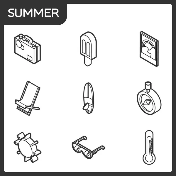 Summer outline isometric icons — Stock Vector