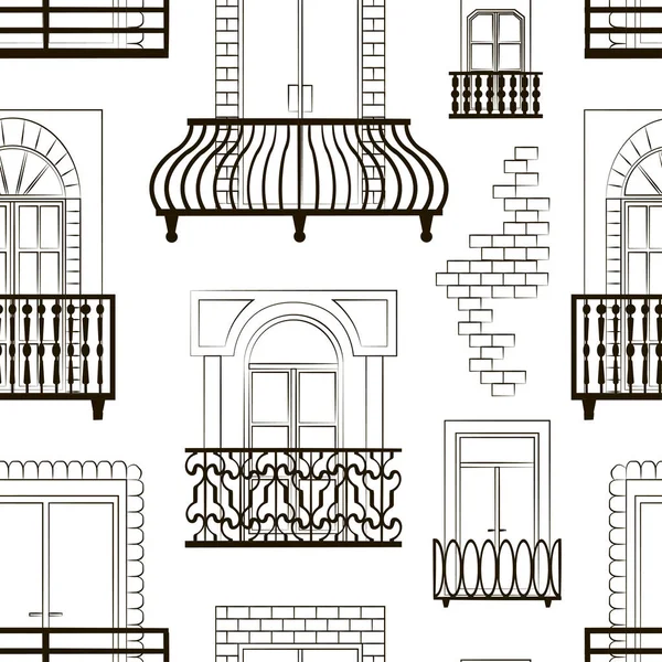 Fensterformen-Symbole setzen Balkonmuster — Stockvektor