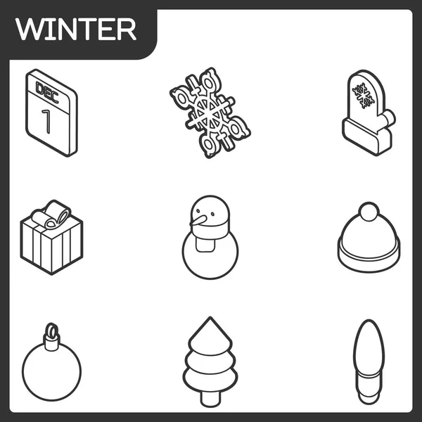 Esquema de invierno iconos isométricos — Vector de stock