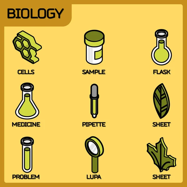 Biologii kolor konturu ikony izometryczny — Wektor stockowy