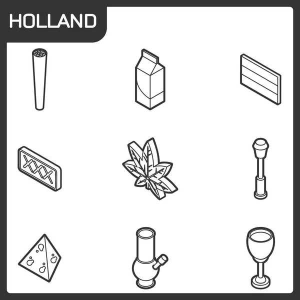 Icone isometriche Holland contorno — Vettoriale Stock
