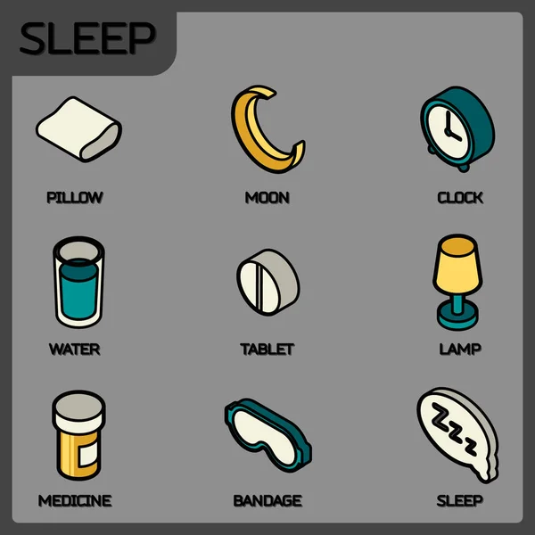 Sleep color outline isometric icons — Stock Vector