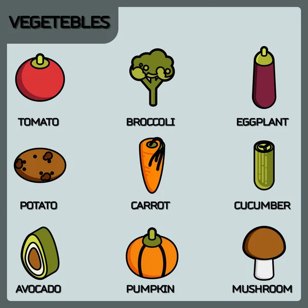 Légumes icônes isométriques contour de couleur — Image vectorielle