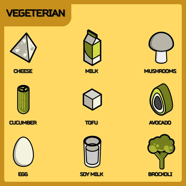 Vegeterische Farbskizze isometrische Symbole — Stockvektor