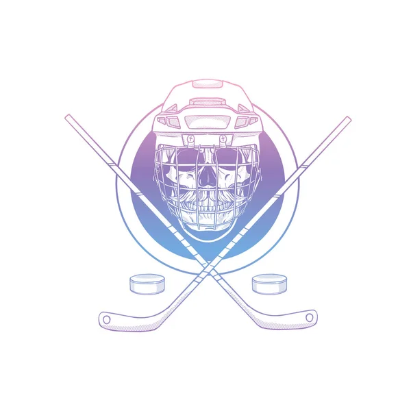 Croquis dessiné à la main crâne de joueur de hockey — Image vectorielle