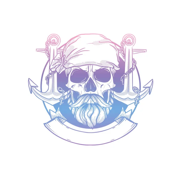 Skull pirata dibujado a mano — Archivo Imágenes Vectoriales