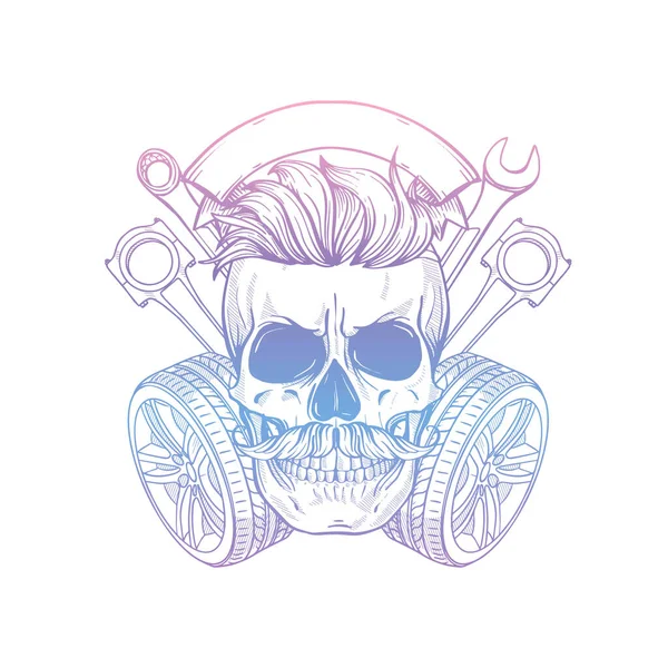 Calavera dibujada a mano sketch racer — Archivo Imágenes Vectoriales