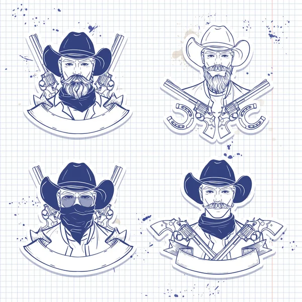 Met de hand getekend schets cowboy set — Stockvector