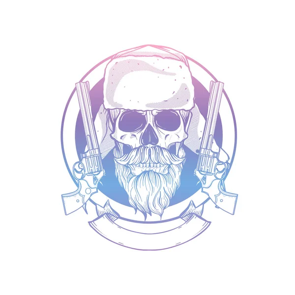 Croquis, crâne avec barbe et moustaches — Image vectorielle