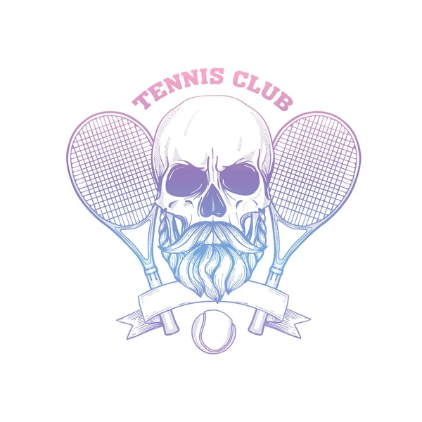 Boceto, cráneo con raqueta de tenis — Vector de stock