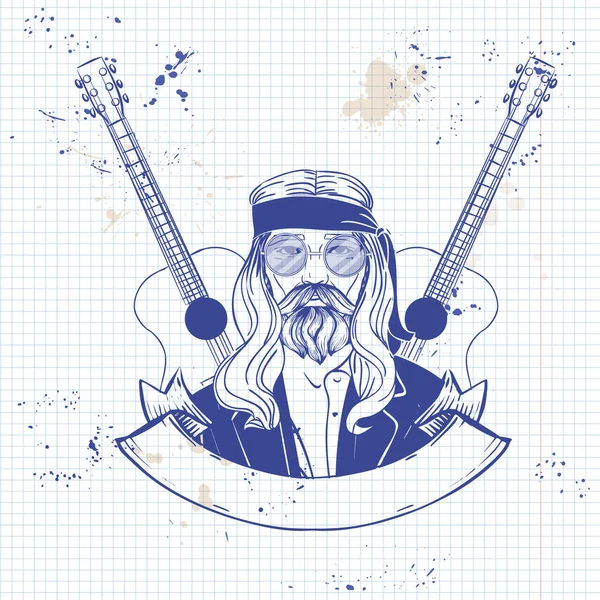 Disegnato a mano schizzo hippie uomo — Vettoriale Stock