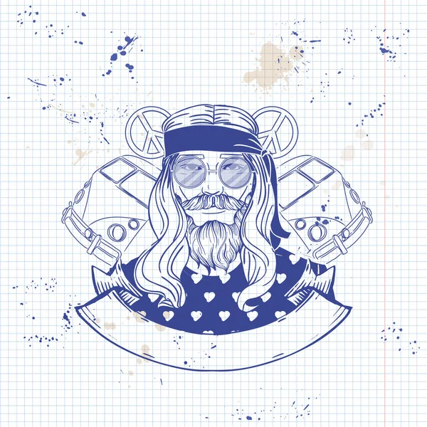 Met de hand getekend schets hippie man — Stockvector