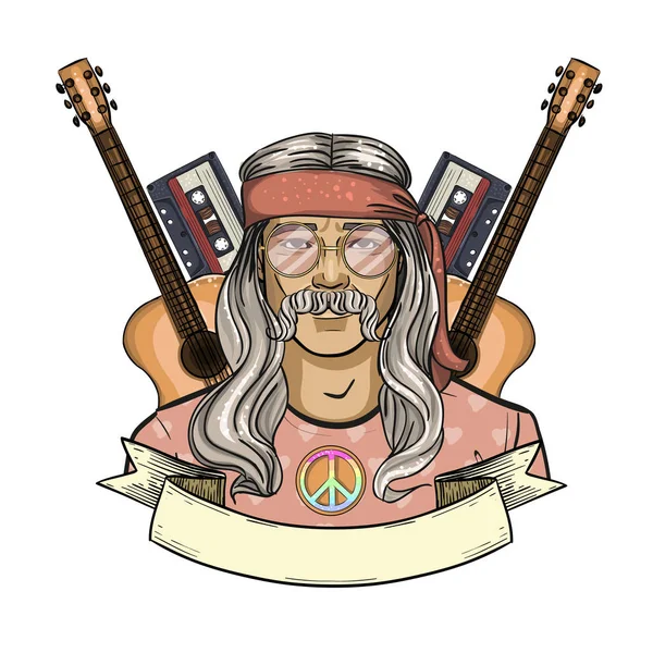 Met de hand getekend schets hippie man — Stockvector