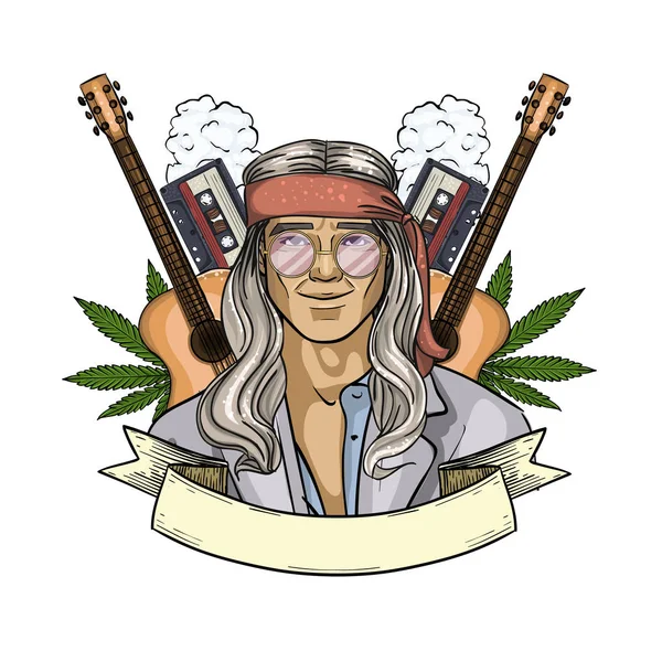 Esquisse dessinée à la main hippie homme — Image vectorielle