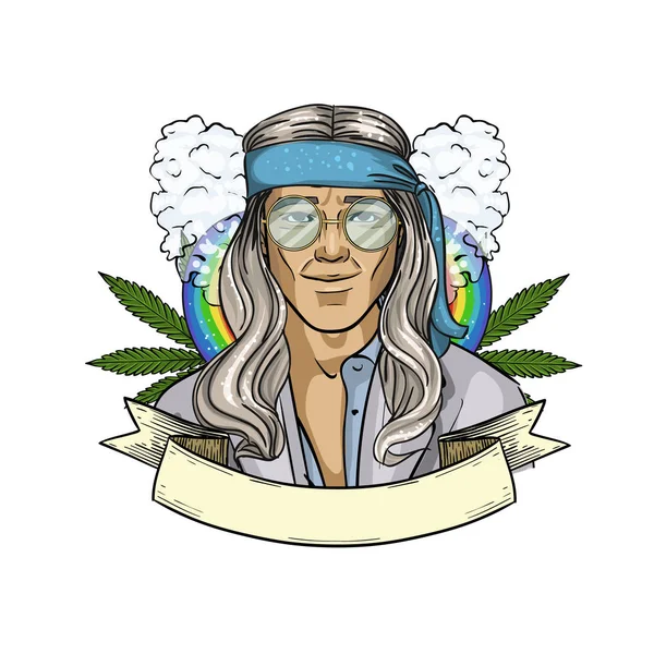Ručně kreslený náčrtek hippie man — Stockový vektor