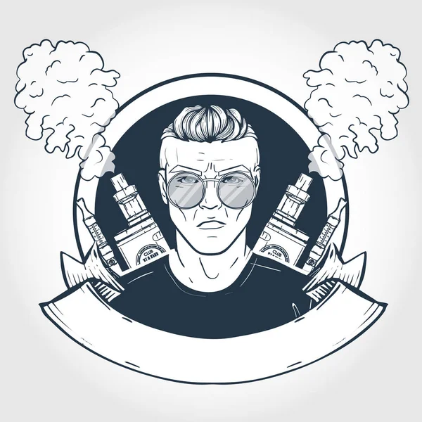 Schets van hipster met vaporizer sigaret — Stockvector