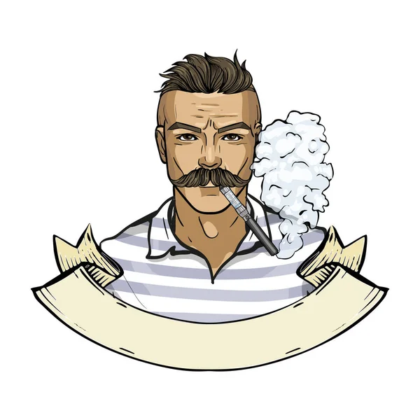 Sketch of hipster man with vaporizer cigarette — Stock vektor