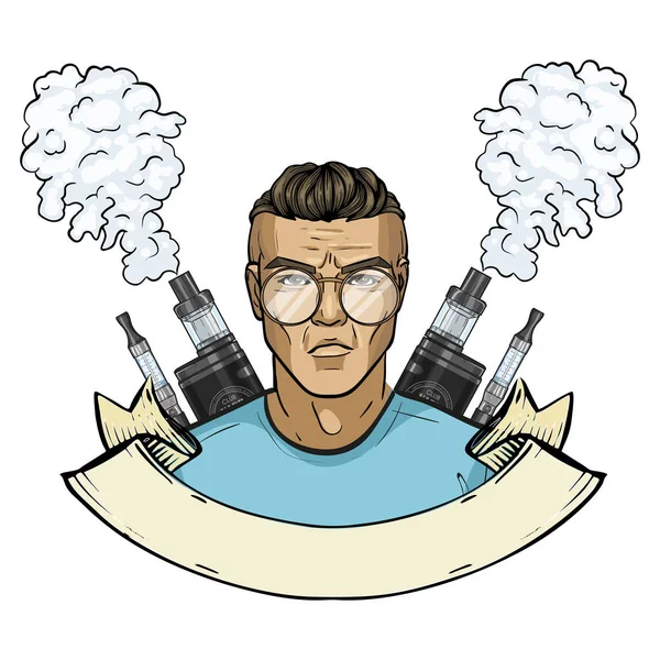 Sketch of hipster man with vaporizer cigarette — Wektor stockowy